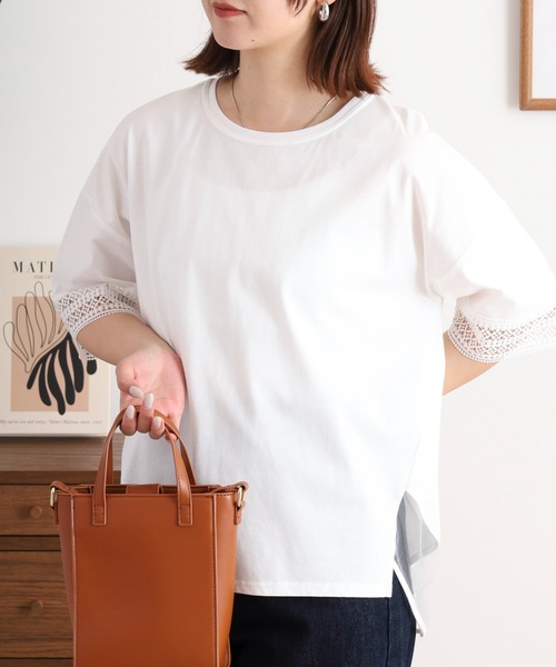 tシャツ Anna Nicola レース切り替え半袖カットソー レディース