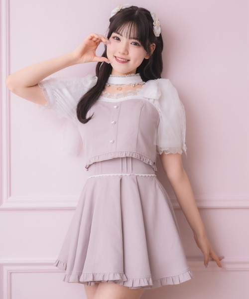 ROJITA tシャツ チュールリボンビスチェ×デコルテ開きトップス