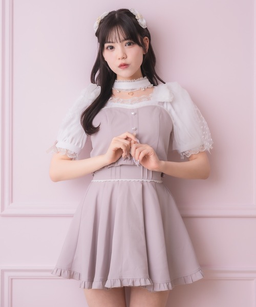 kimhekim リボン　チュール　スカート　巻き　tシャツ トップス　ビスチェ ドット柄チュールリボンビスチェ[fo2079] | レディース