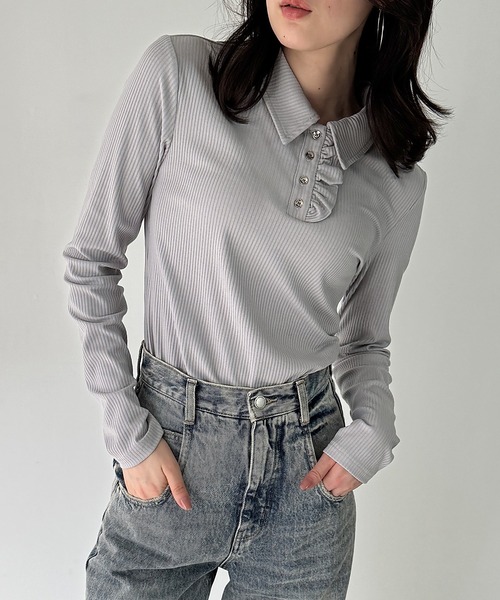 JUNOAH tシャツ リブカットフリルポロ レディース : ZOZOTOWN Yahoo!店