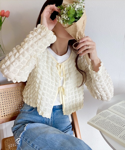 「mily bilet」 カーディガン SMALL アイボリー レディース