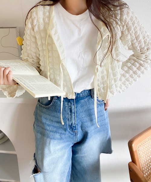 「mily bilet」 カーディガン SMALL アイボリー レディース