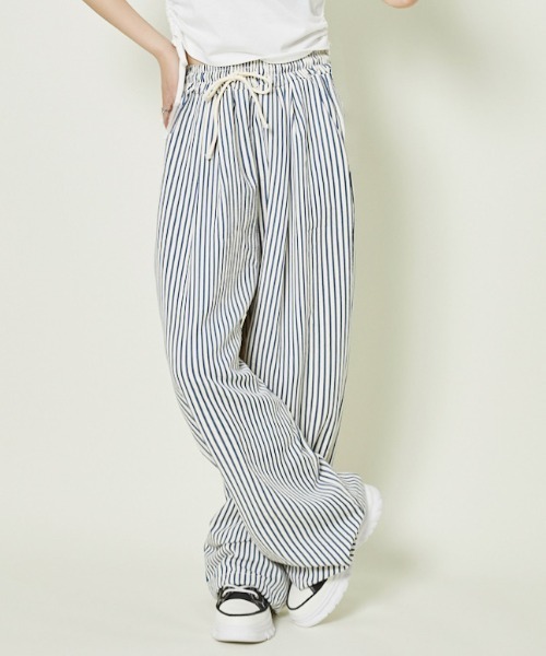 パンツ 「ゆる映え柄パンツ」ストライプ＆チェック／楽ちん美ライン