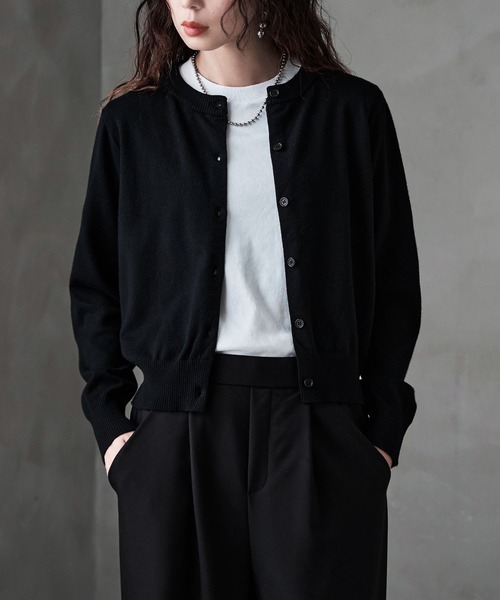 ella_selectshop エラ　カーディガン　ブラック etoll.（エトル） カーディガン ベーシッククルーネックカーディガン
