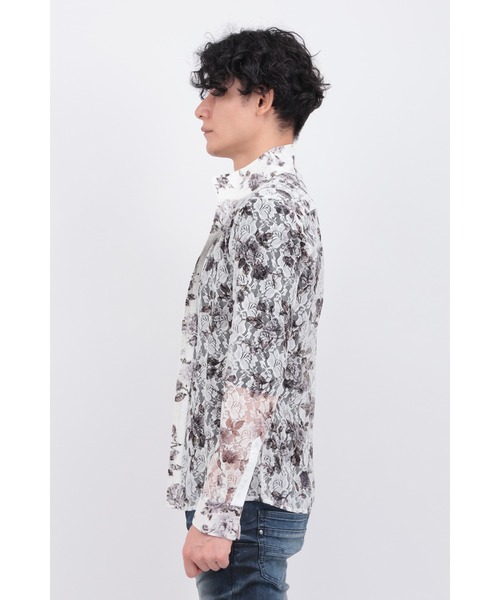 tシャツ ラッセルレースフラワープリントシャツ メンズの画像