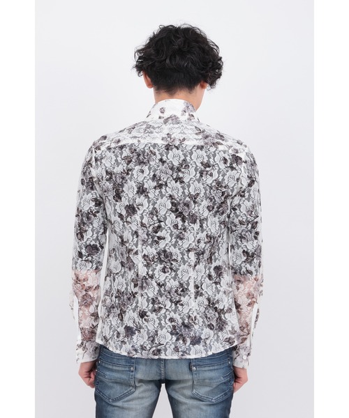 tシャツ ラッセルレースフラワープリントシャツ メンズの画像