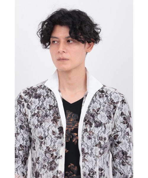tシャツ ラッセルレースフラワープリントシャツ メンズの画像