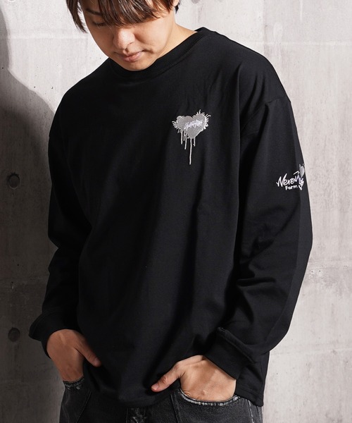 tシャツ ハート刺繍 ワイドシルエット ロングスリーブTシャツ / Heart