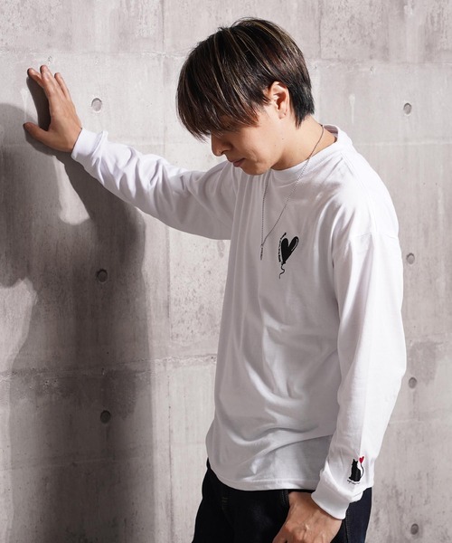 tシャツ ハート刺繍 ワイドシルエット ロングスリーブTシャツ / Heart