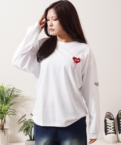 tシャツ ハート刺繍 ワイドシルエット ロングスリーブTシャツ / Heart