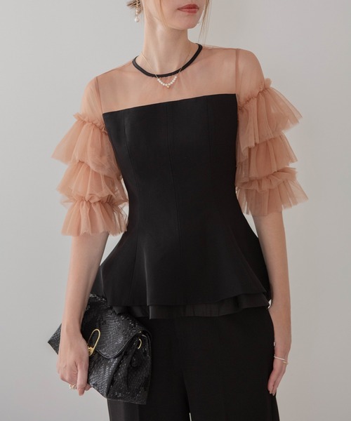 Leja（レジャ） パンツドレス 「LEJA」チュールスリーブペプラム