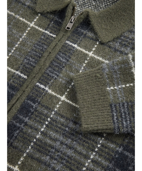 GAP カーディガン ブラッシュド プレイド ジップアップセーター