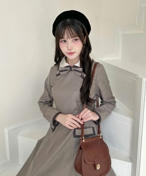 F i.n.t（フィント） ワンピース ラインボウタイバイカラーワンピース