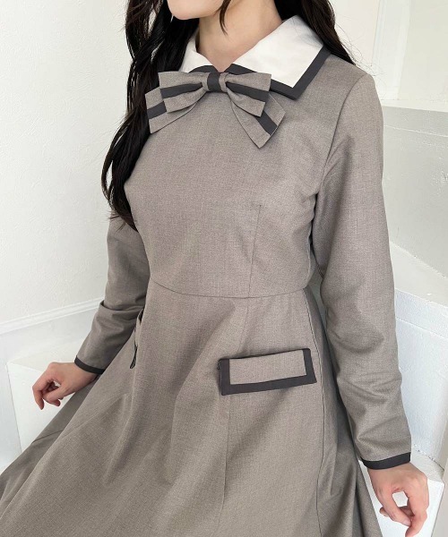 F i.n.t（フィント） ワンピース ラインボウタイバイカラーワンピース