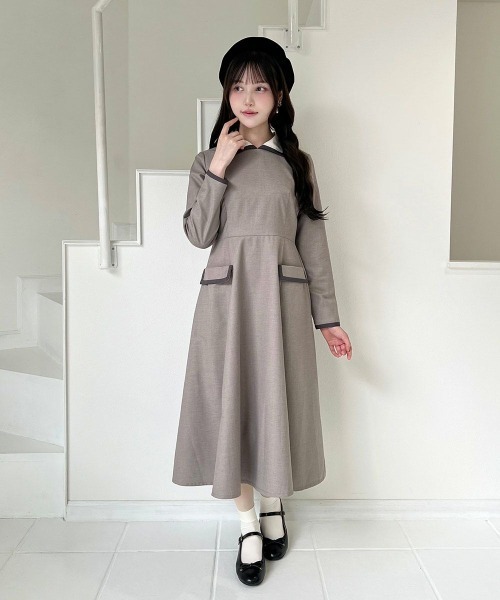 F i.n.t（フィント） ワンピース ラインボウタイバイカラーワンピース