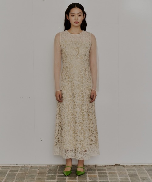 ANDRESD ドレス リーフエンブロイダリーバックデザインドレス / leaf