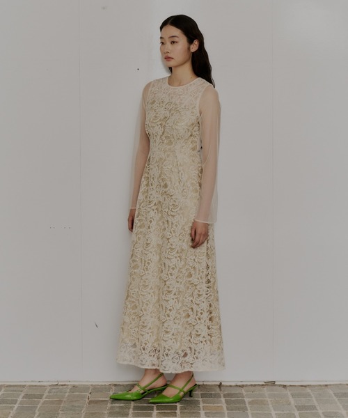 ANDRESD ドレス リーフエンブロイダリーバックデザインドレス / leaf