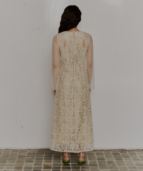 ANDRESD ドレス リーフエンブロイダリーバックデザインドレス / leaf