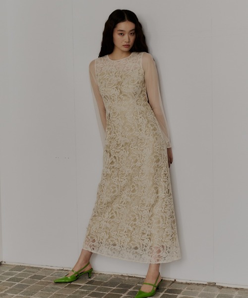 ANDRESD ドレス リーフエンブロイダリーバックデザインドレス / leaf