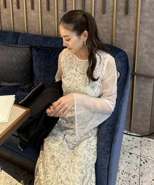 ANDRESD ドレス リーフエンブロイダリーバックデザインドレス / leaf