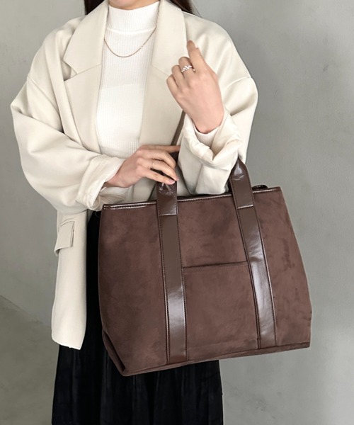 トートバッグ 「A4収納可・大容量」スウェード風トートバッグ