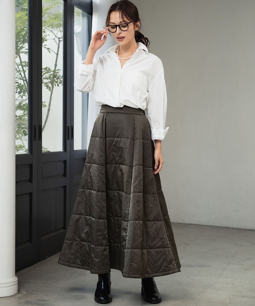 ELFRANK スカート 「2025AW」バイカラー キルティング フレアスカート