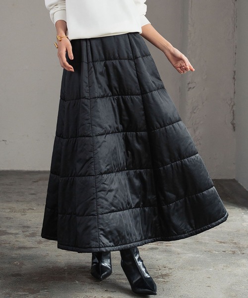 ELFRANK スカート 「2025AW」バイカラー キルティング フレアスカート