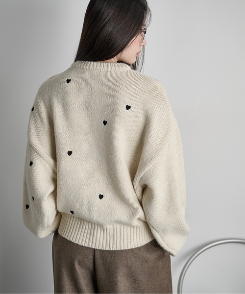 THE Yon ニット セーター ハート刺繍ニットプルオーバー レディース