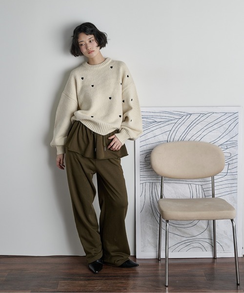 THE Yon ニット セーター ハート刺繍ニットプルオーバー レディース