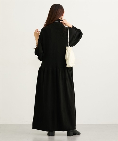 パラスパレス ヌメ 袖ニット切り替えワンピース ニッセン（nissen） ワンピース ウエスト切替ボリューム袖ニット