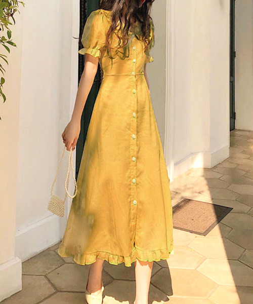 「Amulet」 半袖ワンピース M イエロー レディース_画像8