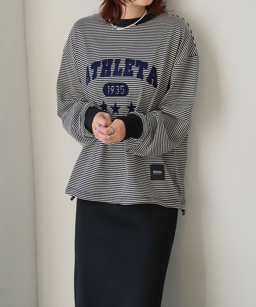 linkable❣完売交渉可❣ リンカブル フレアタグ Tシャツ (ボーダー) ATHLETA（アスレタ） tシャツ 「 」ボーダーロングスリーブフロッキー