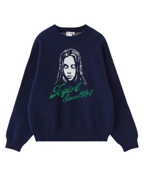 X-girl（エックスガール） ニット セーター CURSIVE LOGO AND FACE