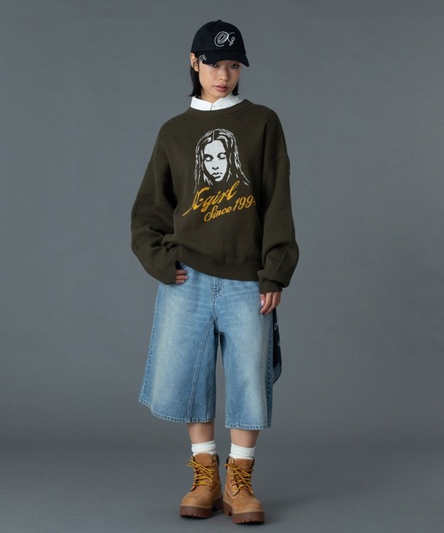 X-girl（エックスガール） ニット セーター CURSIVE LOGO AND FACE