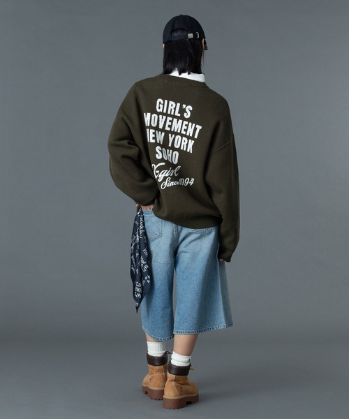 X-girl（エックスガール） ニット セーター CURSIVE LOGO AND FACE