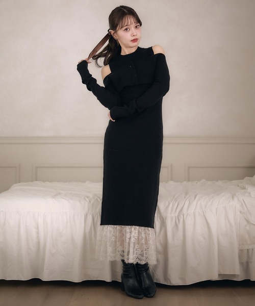 fupel ワンピース lace docking ensemble knit onepiece / レース