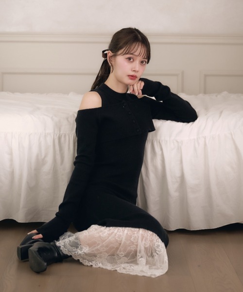 fupel ワンピース lace docking ensemble knit onepiece / レース