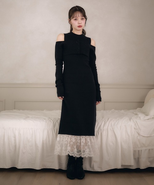 fupel ワンピース lace docking ensemble knit onepiece / レース