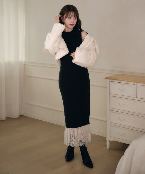 フルールアンサンブルニットワンピース fupel ワンピース lace docking ensemble knit onepiece / レース