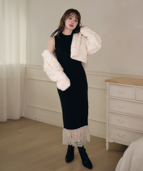 fupel ワンピース lace docking ensemble knit onepiece / レース