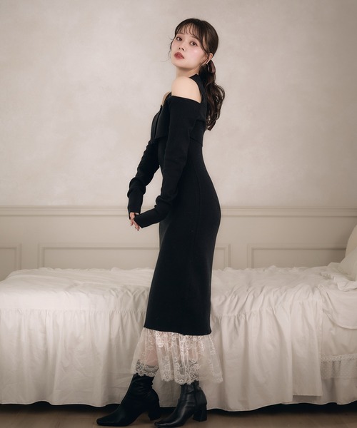 fupel ワンピース lace docking ensemble knit onepiece / レース