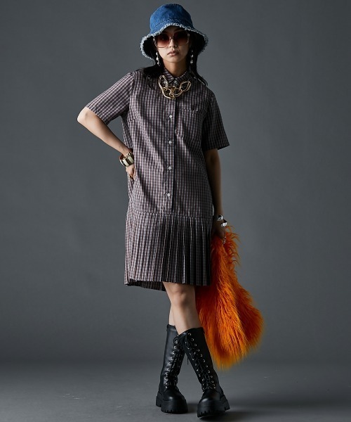 「GEVS.」 シャツワンピース LL ネイビー レディース_画像3