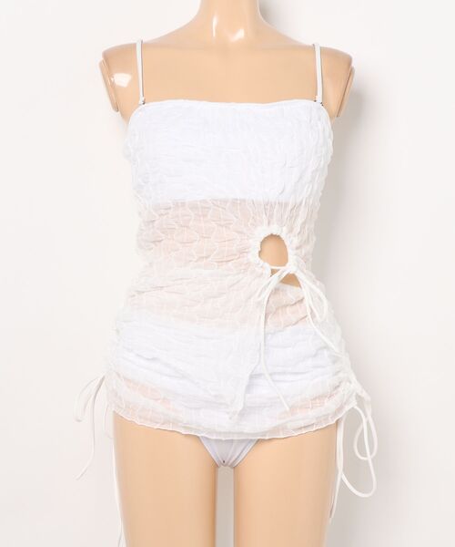RAVIJOUR セパレート水着 ホワイト レースアップ フリル 水着 ホワイトレース レイヤードセパレート水着 3点セット レディース