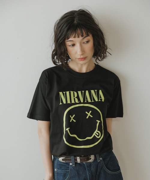 NIRVANA ブラックTシャツ NIRVANA（MAMMUT） tシャツ Nirvana Yellow Happy Face Unisex Black T
