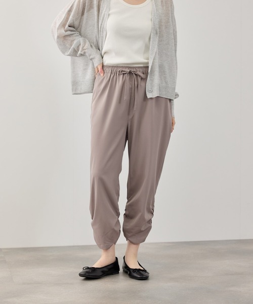 パンツ 接触冷感 UVカット ストレッチ 裾シャーリング クロップド