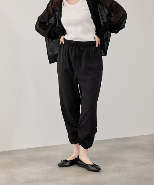 パンツ 接触冷感 UVカット ストレッチ 裾シャーリング クロップド
