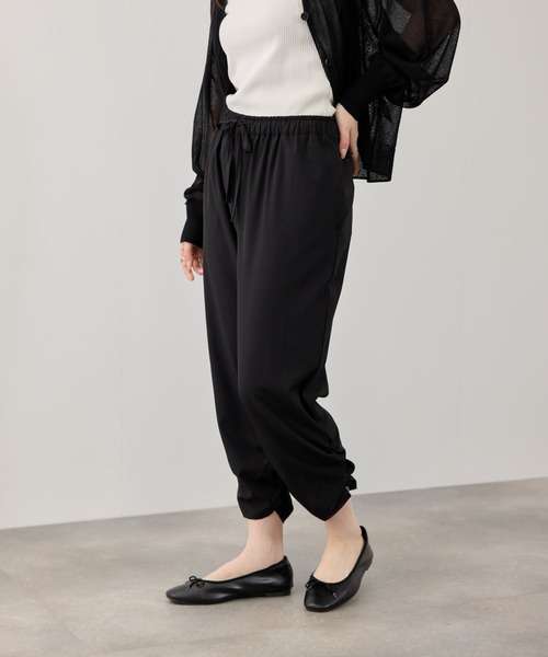 パンツ 接触冷感 UVカット ストレッチ 裾シャーリング クロップド