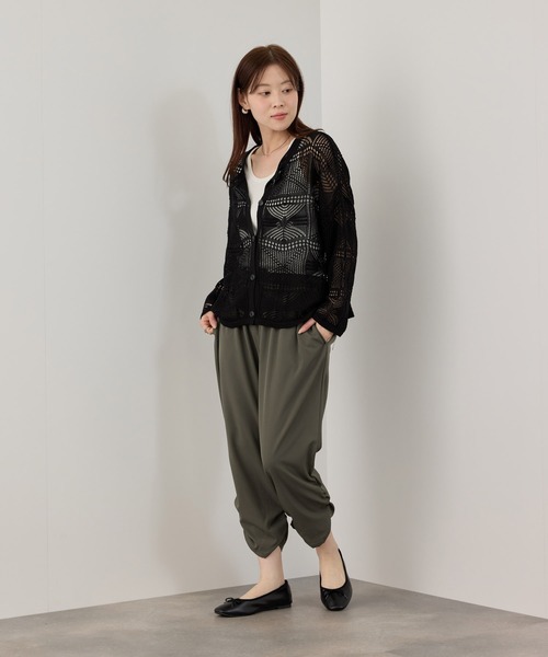 パンツ 接触冷感 UVカット ストレッチ 裾シャーリング クロップド