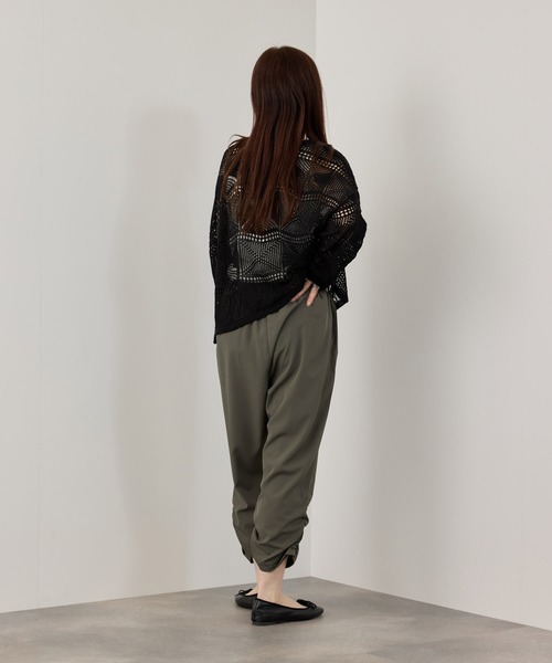 パンツ 接触冷感 UVカット ストレッチ 裾シャーリング クロップド