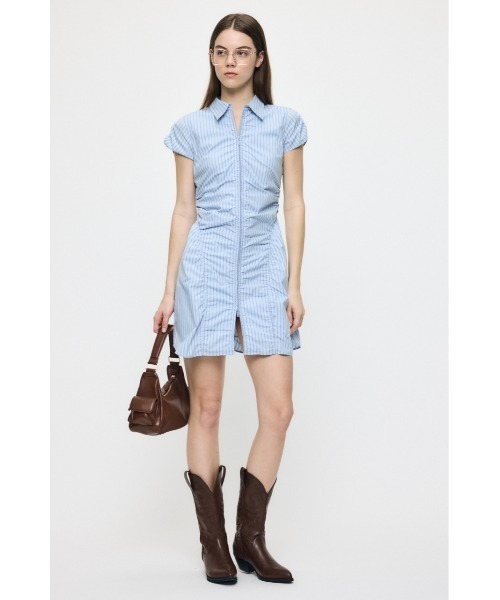 MOUSSY（マウジー） ワンピース 半袖 GATHER SHIRT MINI ドレス
